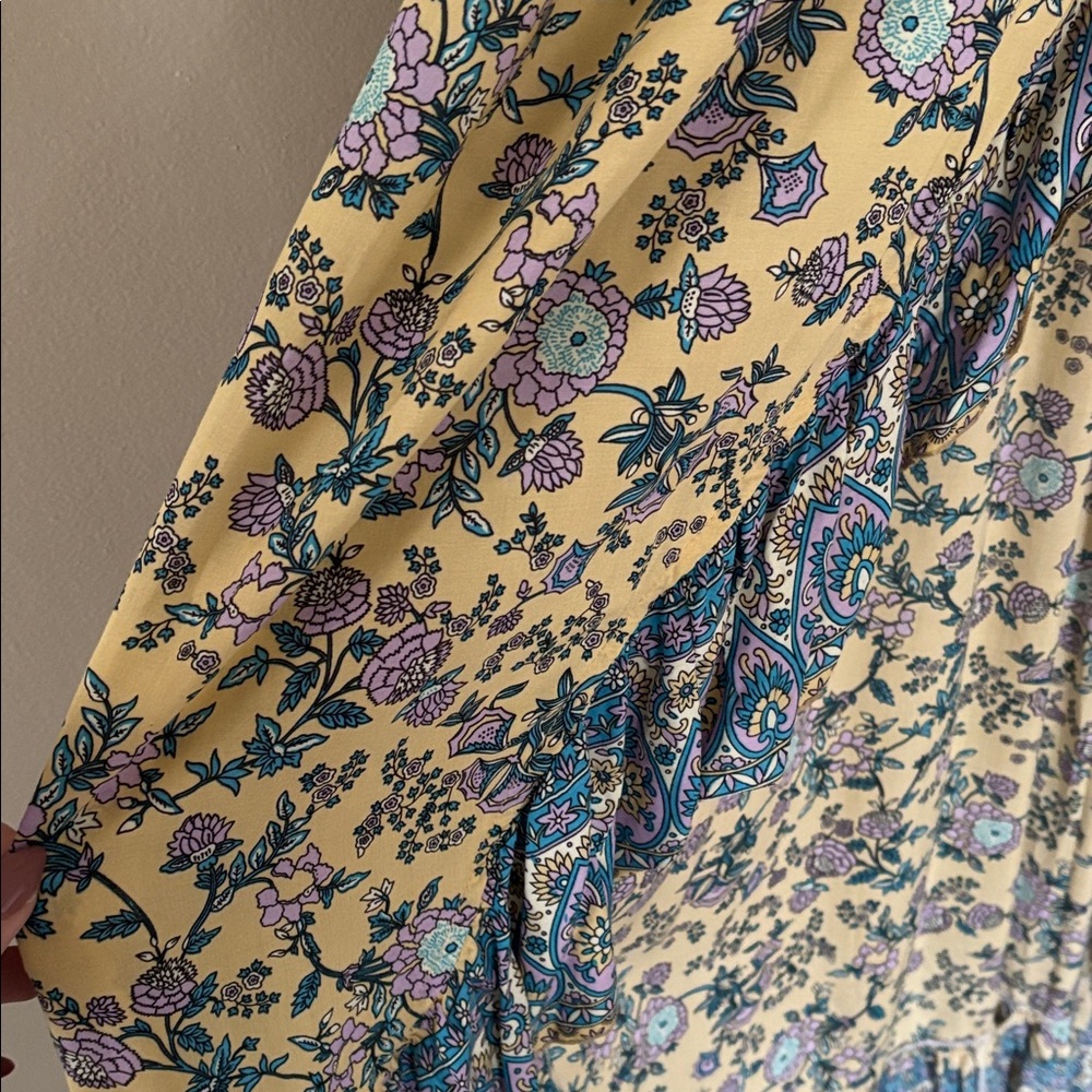 Aura Yellow Floral Maxi Dress with Blue Paisley Trim - Picture 5 of 7